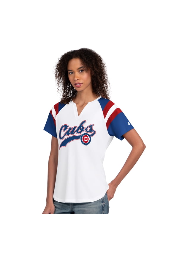 Women's Starter White Chicago Cubs Game On Notch Neck Raglan T-Shirt