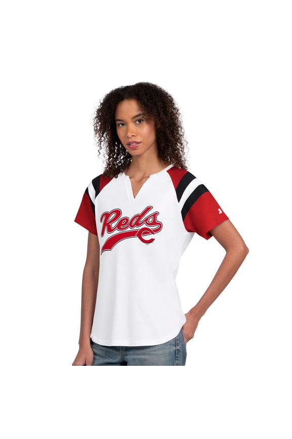 Women's Starter White Cincinnati Reds Game On Notch Neck Raglan T-Shirt