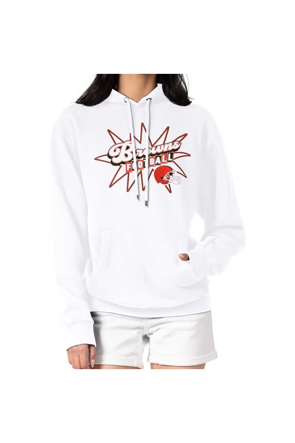 Women's Starter White Cleveland Browns Drive-In Sign Pullover Hoodie