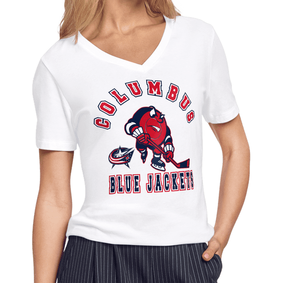 Women's Starter White Columbus Blue Jackets Tough Puck T-Shirt