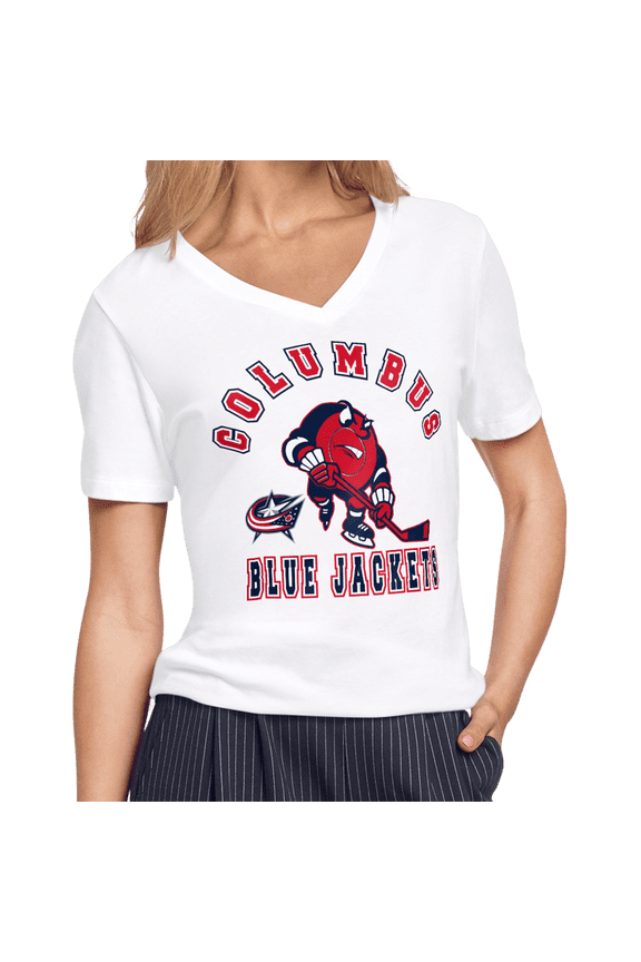Women's Starter White Columbus Blue Jackets Tough Puck T-Shirt