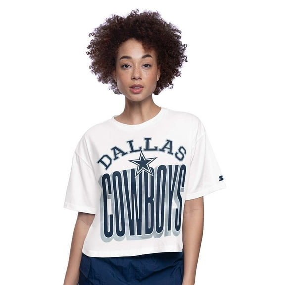 Women's-Starter  White Dallas Cowboys Throwback Play the Ball Boxy Cropped T-Shirt