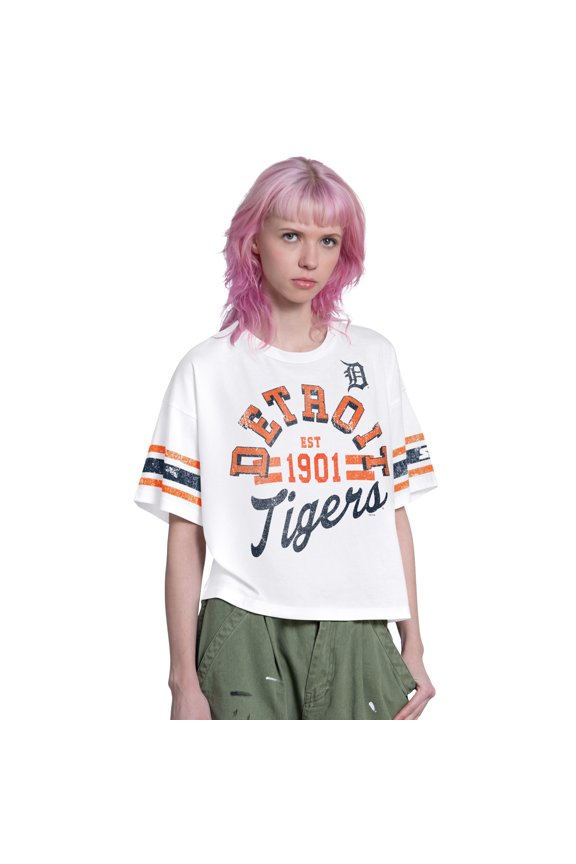Women's Starter White Detroit Tigers Cropped Hurry Up Offense T-Shirt