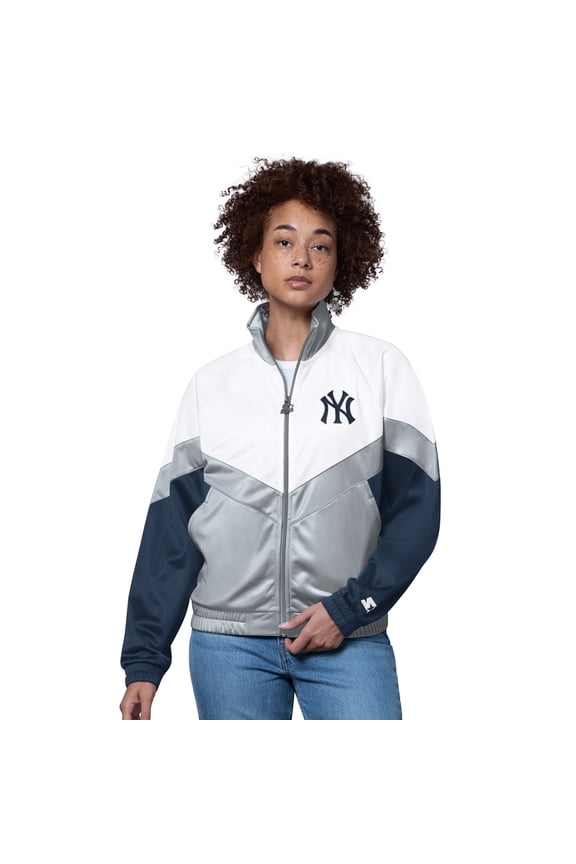 Women's Starter White/Gray New York Yankees Teamwork Raglan Full-Zip Track Jacket