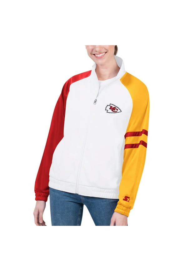 Women's Starter White Kansas City Chiefs Curve Ball Raglan Full-Zip Track Jacket