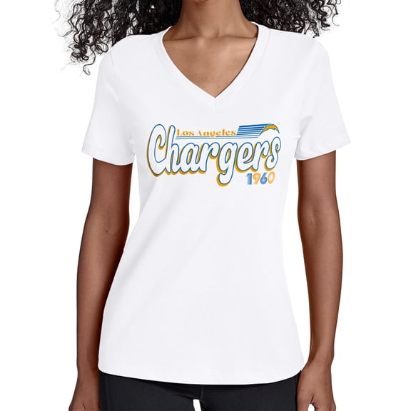Women's Starter White Los Angeles Chargers Groovy Script V-Neck T-Shirt