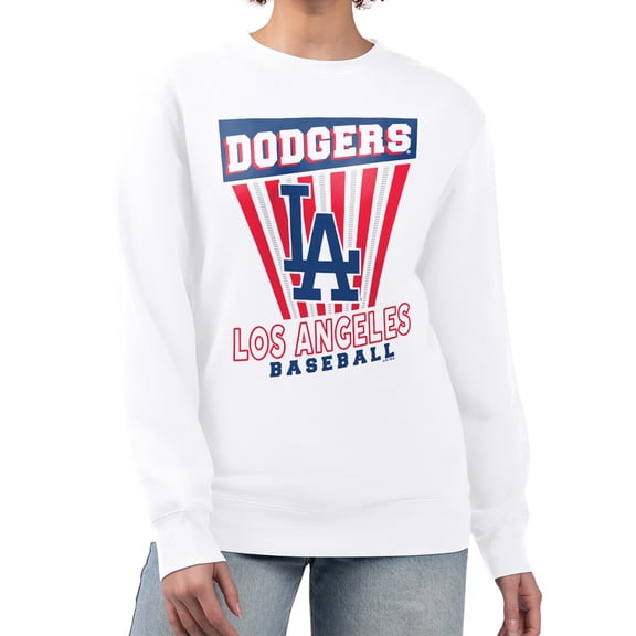 Women's Starter White Los Angeles Dodgers Poster Print Team Fleece Pullover Sweatshirt