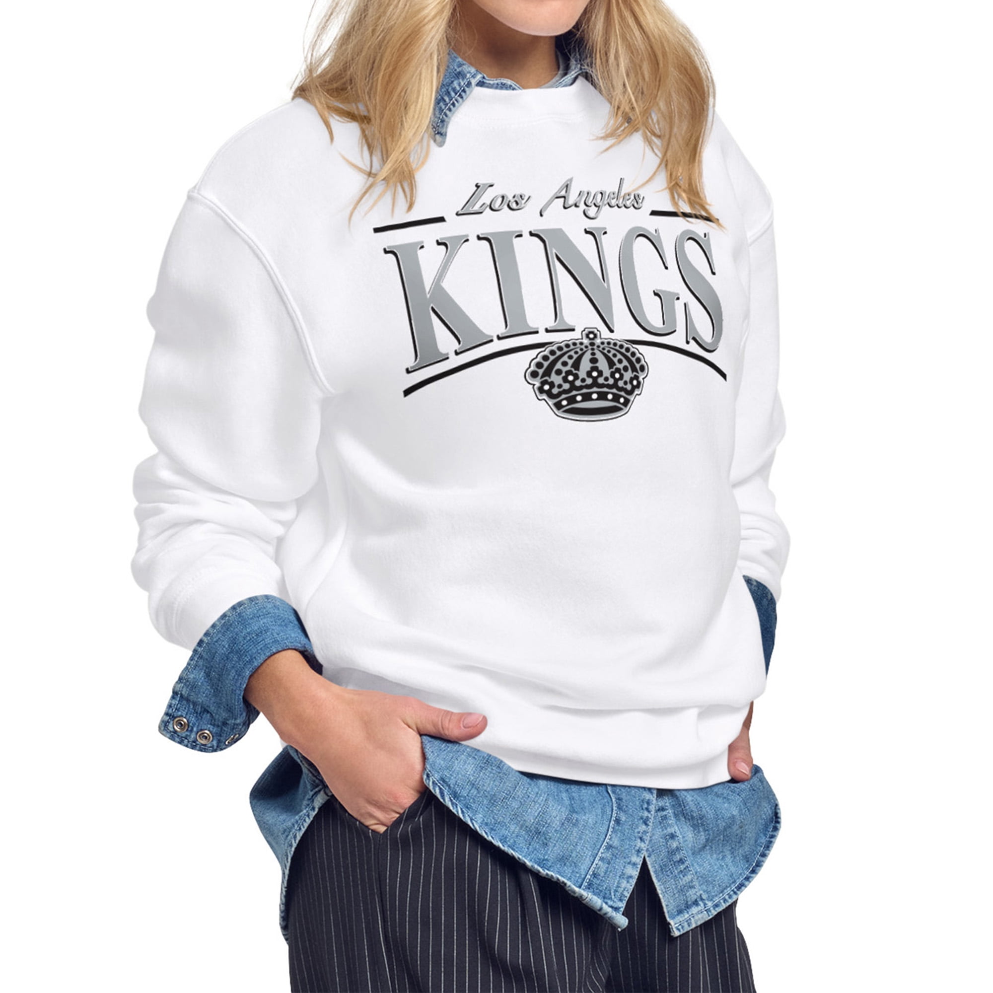 Women's Starter White Los Angeles Kings Arch Stripe Fleece Sweatshirt