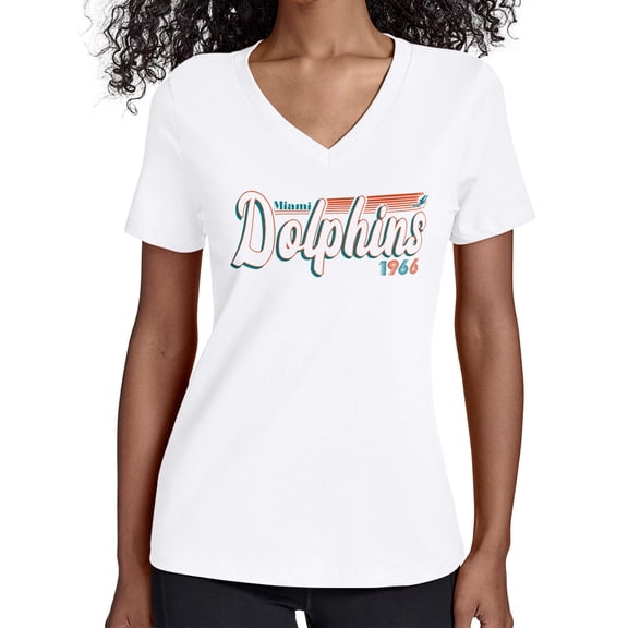 Women's Starter White Miami Dolphins Groovy Script V-Neck T-Shirt