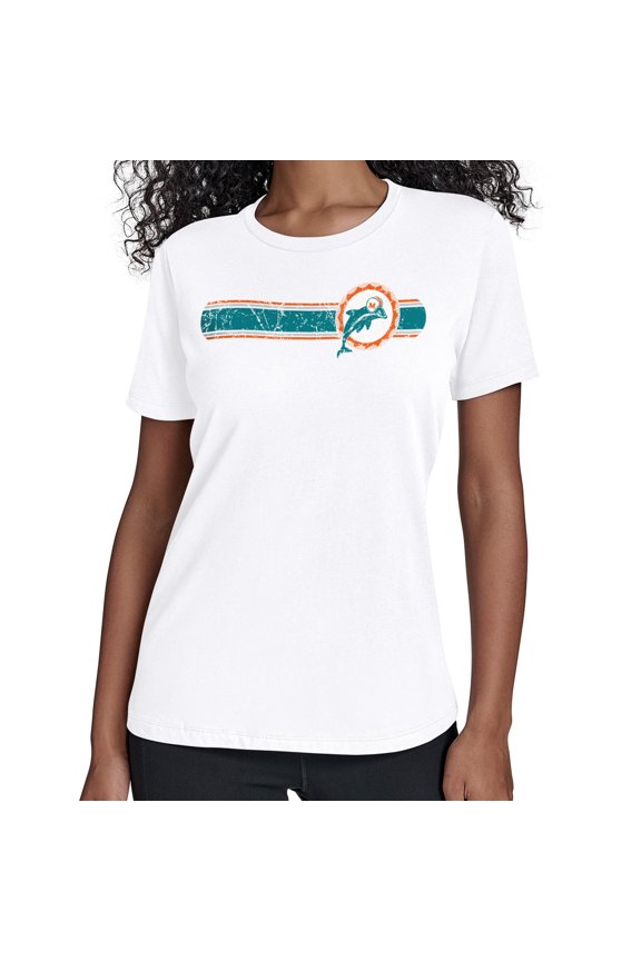 Women's Starter White Miami Dolphins Throwback Team Stripe T-Shirt