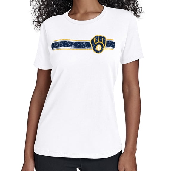 Women's Starter White Milwaukee Brewers Team Stripe T-Shirt