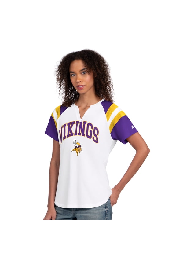 Women's Starter  White Minnesota Vikings Game On Notch Neck T-Shirt