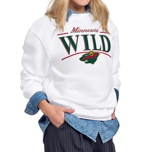 Women's Starter White Minnesota Wild Arch Stripe Fleece Sweatshirt