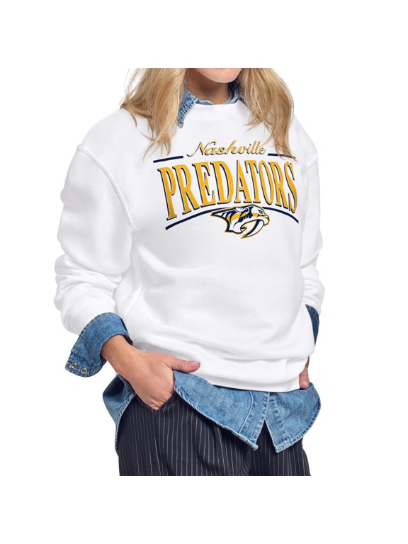 Women's Starter White Nashville Predators Arch Stripe Fleece Sweatshirt