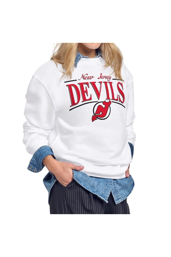 Women's Starter White New Jersey Devils Arch Stripe Fleece Sweatshirt