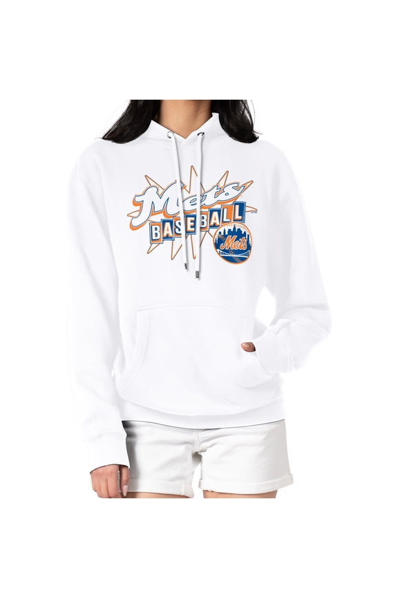 Women's Starter White New York Mets Drive-In Pullover Hoodie