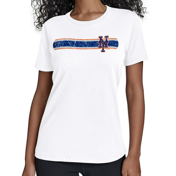 Women's Starter White New York Mets Team Stripe T-Shirt