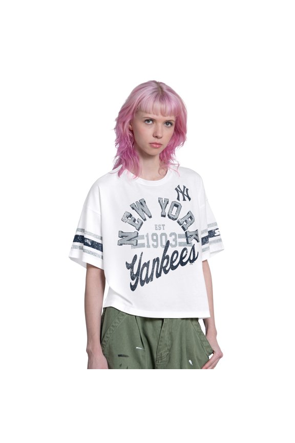 Women's Starter White New York Yankees Cropped Hurry Up Offense T-Shirt