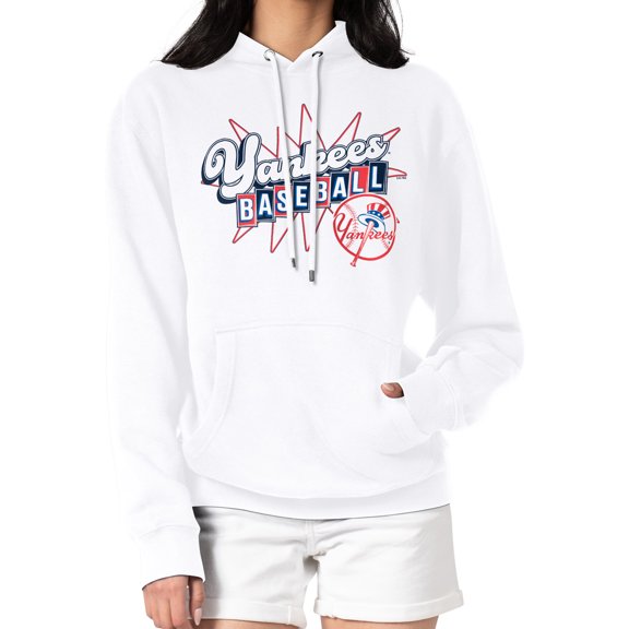 Women's Starter  White New York Yankees Drive-In Pullover Hoodie