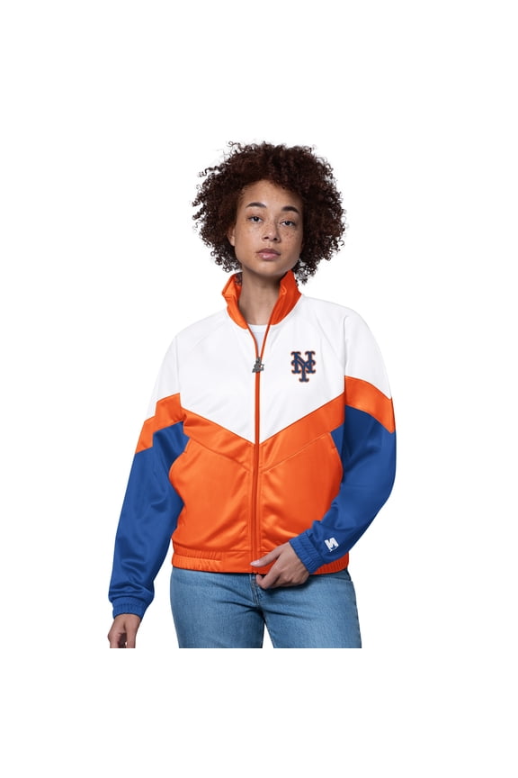 Women's Starter White/Orange New York Mets Teamwork Raglan Full-Zip Track Jacket