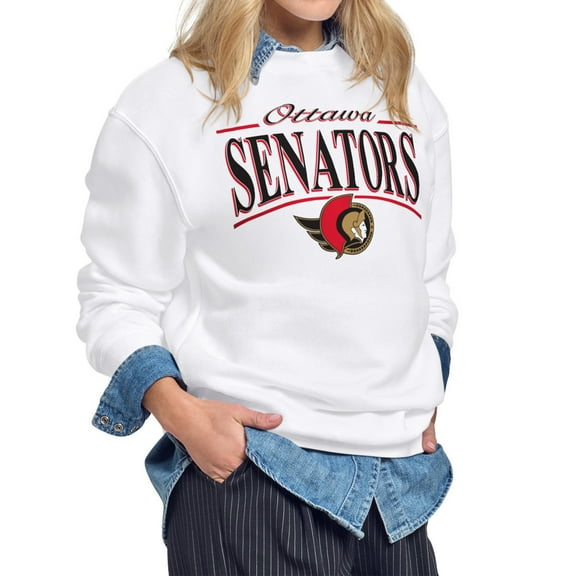 Women's Starter White Ottawa Senators Arch Stripe Fleece Sweatshirt