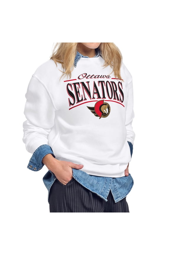 Women's Starter White Ottawa Senators Arch Stripe Fleece Sweatshirt