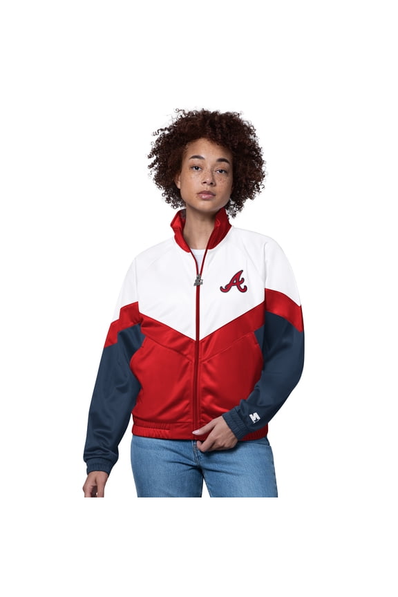 Women's Starter White/Red Atlanta Braves Teamwork Raglan Full-Zip Track Jacket