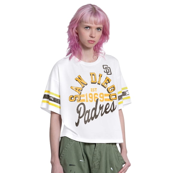 Women's Starter White San Diego Padres Cropped Hurry Up Offense T-Shirt