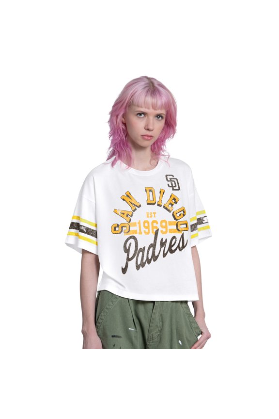 Women's Starter White San Diego Padres Cropped Hurry Up Offense T-Shirt
