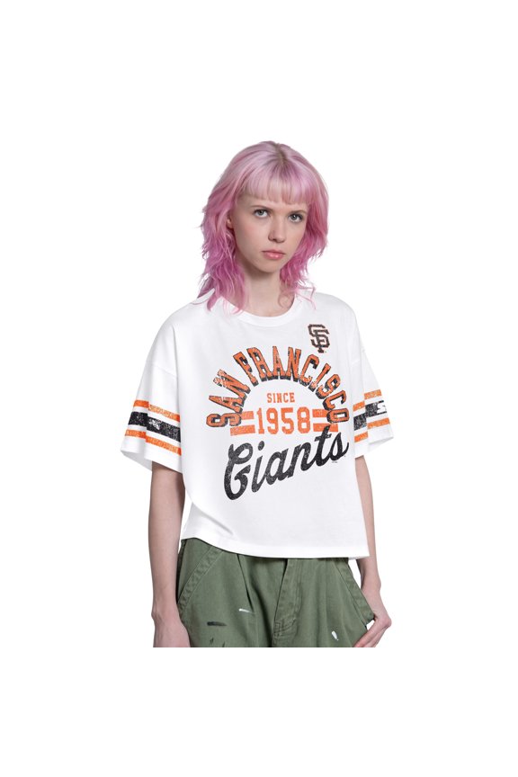Women's Starter White San Francisco Giants Cropped Hurry Up Offense T-Shirt