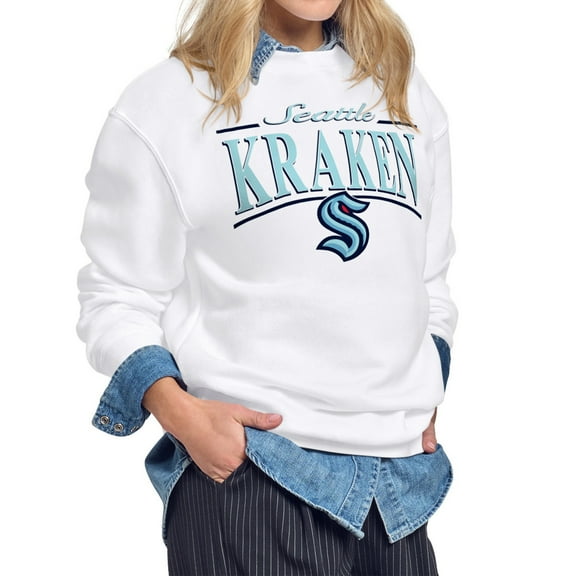 Women's Starter White Seattle Kraken Arch Stripe Fleece Sweatshirt