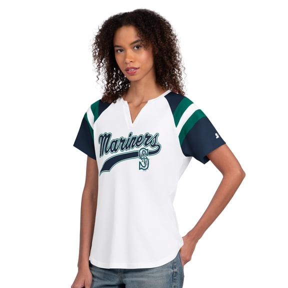 Women's Starter  White Seattle Mariners Game On Notch Neck Raglan T-Shirt