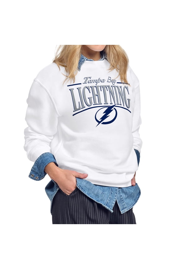 Women's Starter White Tampa Bay Lightning Arch Stripe Fleece Sweatshirt