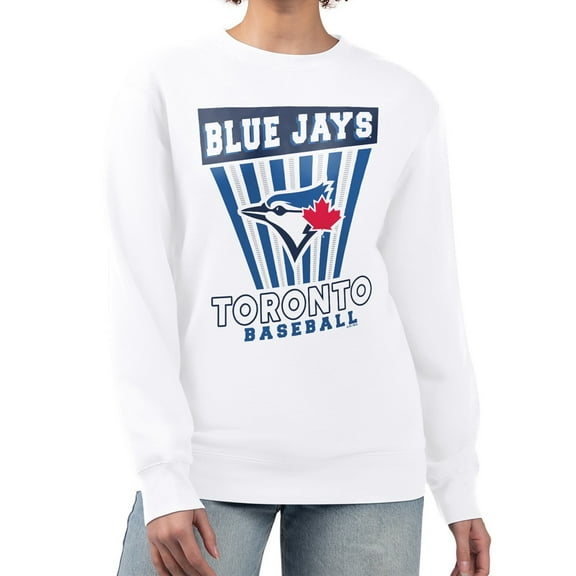 Women's Starter White Toronto Blue Jays Poster Print Team Fleece Pullover Sweatshirt