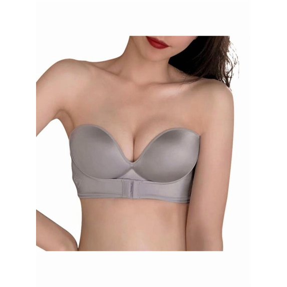 Women Sexy Strapless Gather Bra,Front Closure Push Up Invisible Lingerie