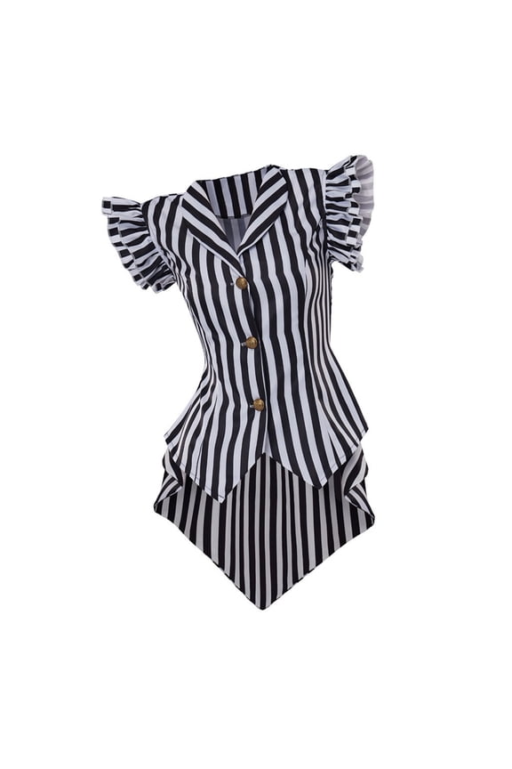 Women's Steampunk Blouse with Short Sleeves Gothic Victorian Striped Tail Shirt