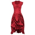 thumbnail image 1 of Women's Steampunk Darkness Dress Renaissance Halloween Cosplay Solid Color Lace up High Low Long Dress 3XL, 1 of 9