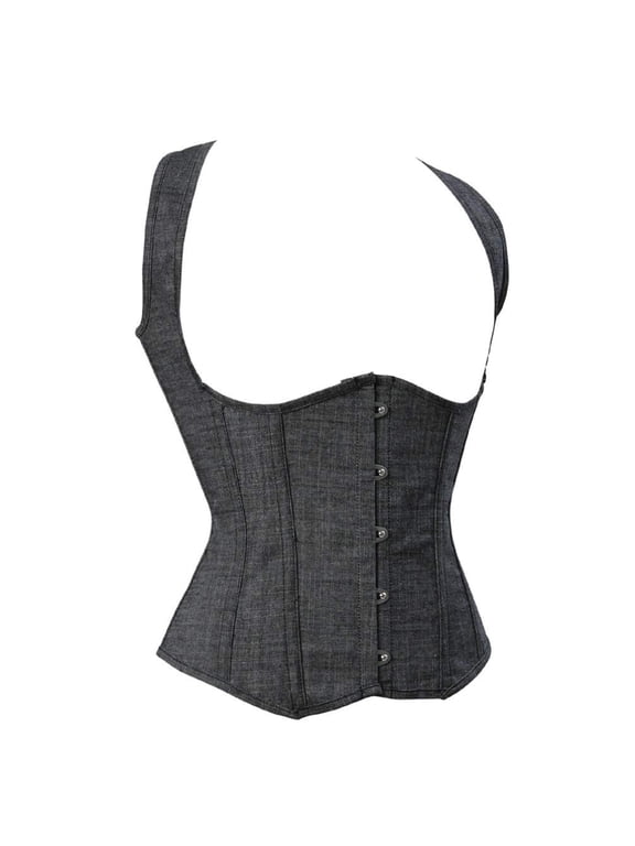 Women's Steampunk Denim Underbust Corset Top Black 3XL