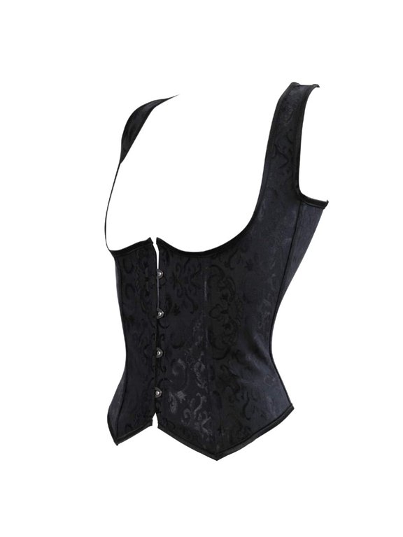 Women's Steampunk Embroidered Tight Shaper Underbust Corset Bustiers Top Black S