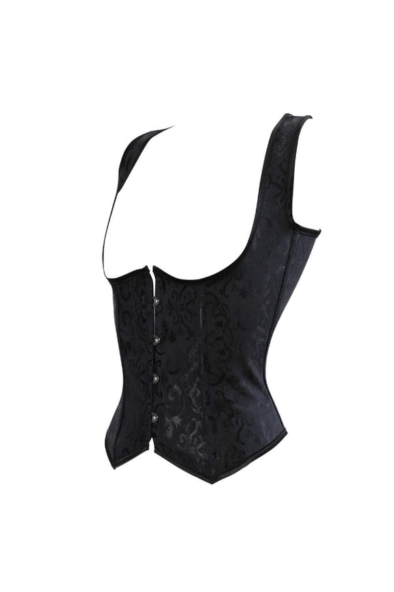 Women's Steampunk Embroidered Tight Shaper Underbust Corset Bustiers Top Black XXS