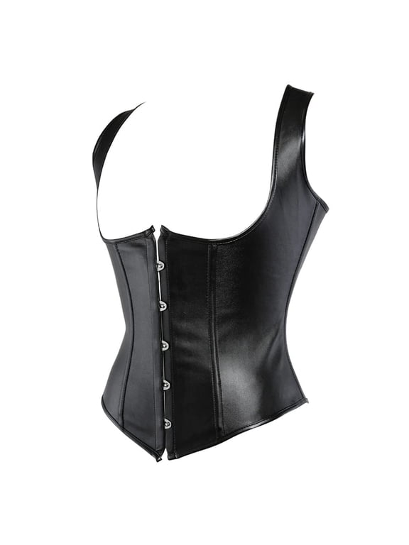Women's Steampunk Faux Leather Underbust Corset Top Black 7XL