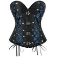 thumbnail image 1 of Women's Steampunk Gothic Corset, Vintage Lace-Up Bustier with Metal Clasps Halloween Costume Overbust Corset Blue XS, 1 of 8