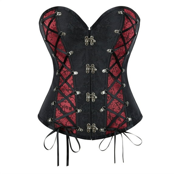 Women's Steampunk Gothic Corset, Vintage Lace-Up Bustier with Metal Clasps Halloween Costume Overbust Corset XS