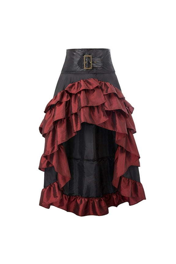 Women's Steampunk Gothic High Low Ruffle Victorian Renaissance Bustle Skirt Halloween Vintage Pirate Costumer
