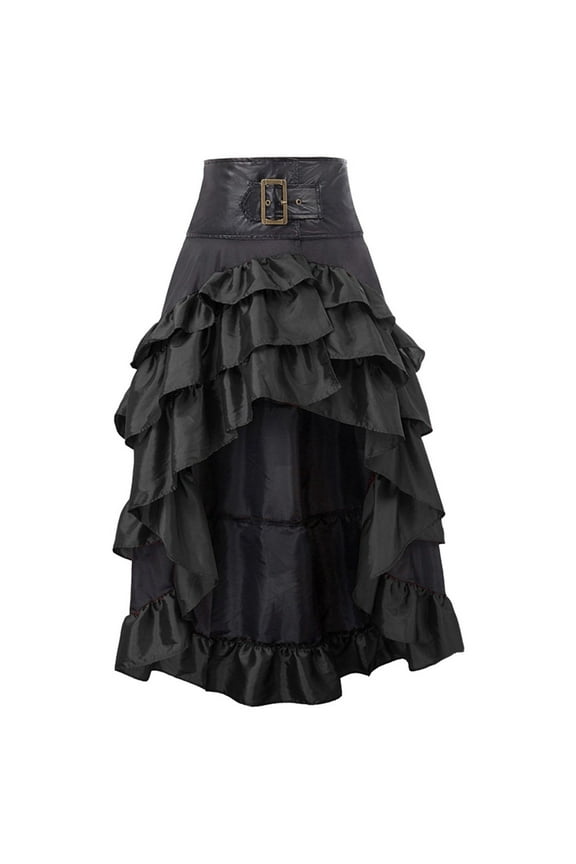 Women's Steampunk Gothic Skirt High Waisted Ruffle Bustle Skirt Medieval Retro Pirate Skirts Halloween Cosplay Outfit