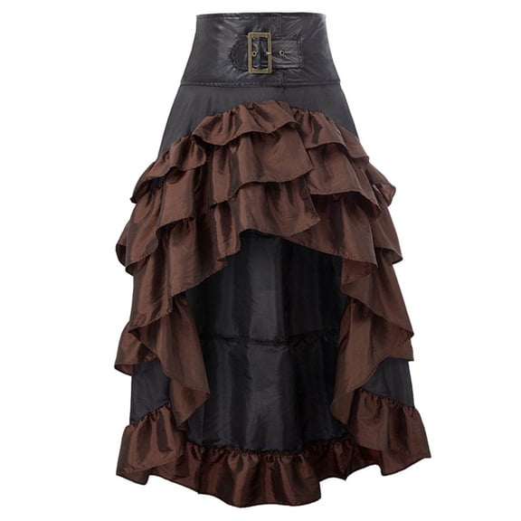 Women's Steampunk Gothic Skirt High Waisted Ruffle Bustle Skirt Medieval Retro Pirate Skirts Halloween Cosplay Outfit