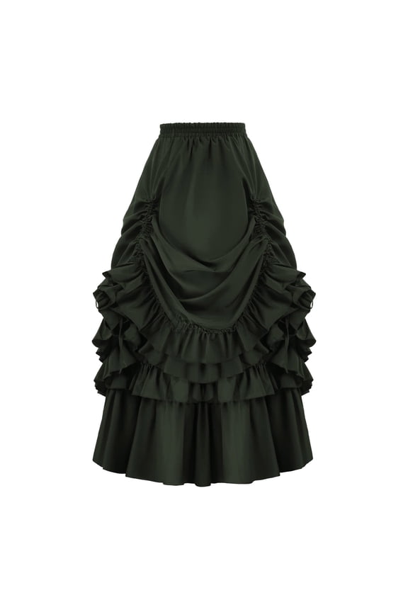 Women's Steampunk Gothic Wrap Victorian Ruffle Layered Pleated Skirts (Green XXXXXXXS)