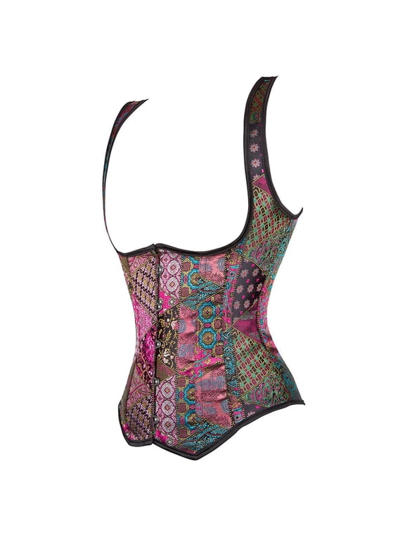 Women's Steampunk Shiny Dancing Underbust Corset Bustiers Top Purple S