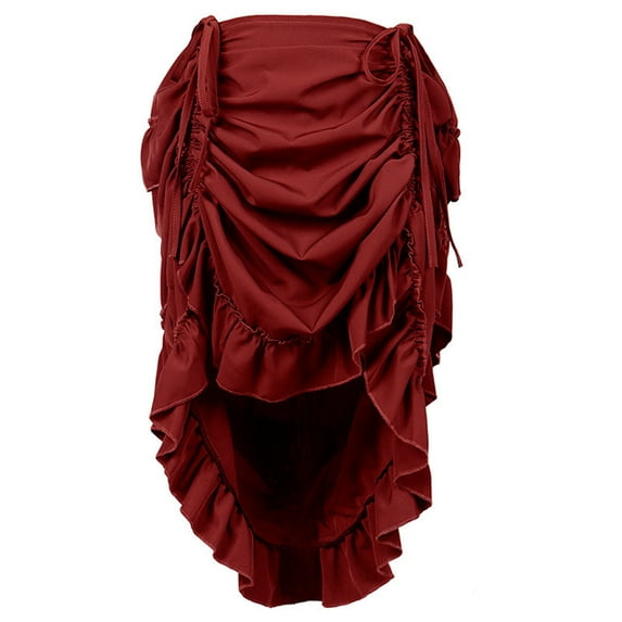 Women's Steampunk Skirt Ruffle Drawstring High Low Gothic Ruched Skirts Halloween Costume L