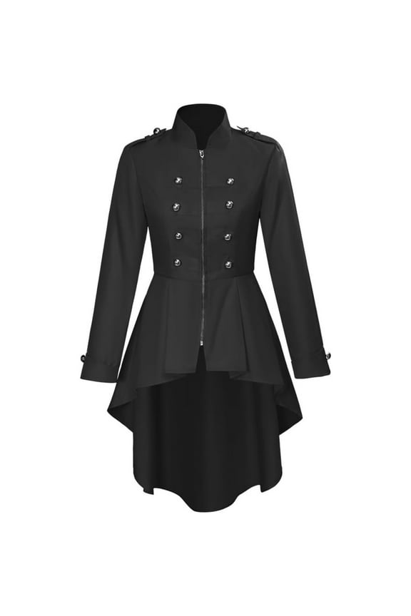 Women's Steampunk Victorian Coat -Double-Breasted Renaissance Tailcoat with Zip Up Jacket Dress